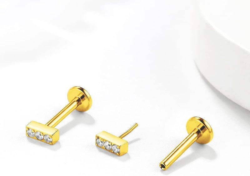 KaseStyle G23 Titanium Threadless Push-in Labret Lip Monroe Tragus Earrings Clear CZ Push Back Stud Helix Piercing Jewerly for Men Women - Image 3